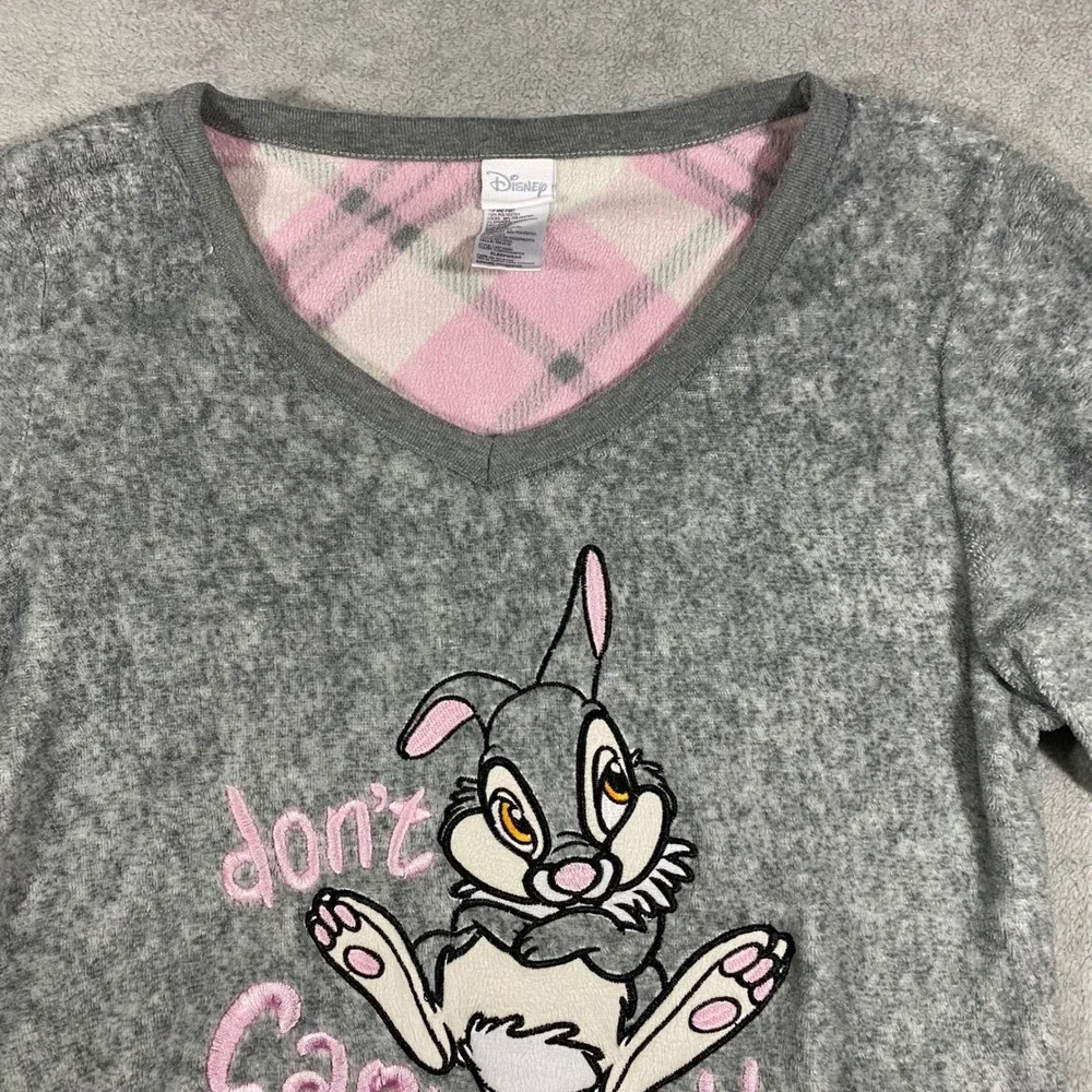 Disney Thumper Pajama Top Womens S Small Grey Long Sleeve Fleece Sleep Shirt - Picture 5 of 15